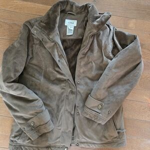 L.L. Bean Chocolate Brown Bomber Jacket XS Womens Faux Sherpa Faux SuedeWorkwear